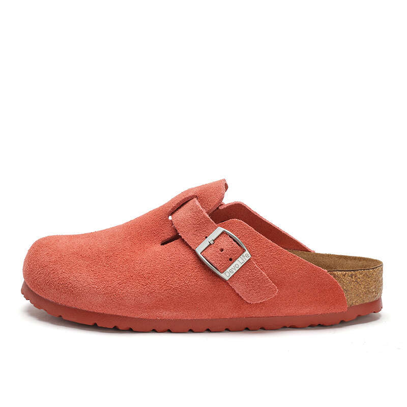 Slippers, cork shoes, flat shoes, cowhide shoes, non slip shoes, summer casual shoes, beach designer shoes shoes breathable and fashionable red gray