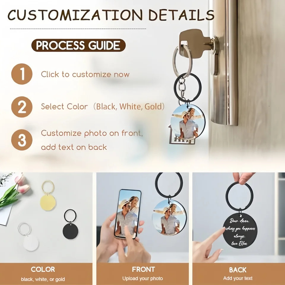 Amaxer Personalised Po Keyring Custom Keychain Engraved Pictures with Text Gift for Men Women Couple Wedding Anniversary 260403BJ - view 5