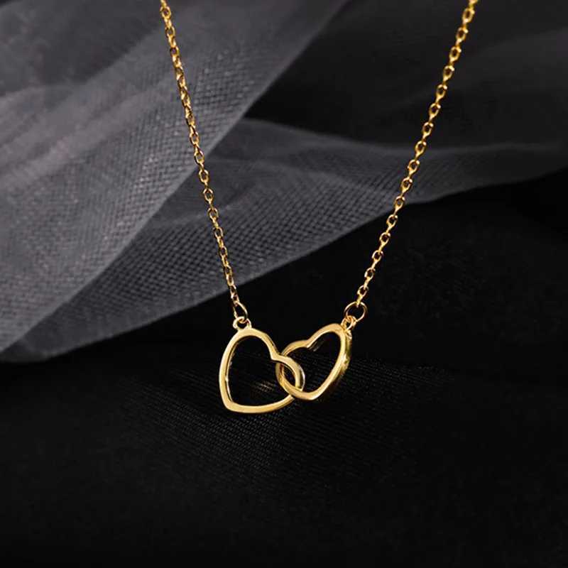 2024 Double Heart Pendant Necklace for Women Couple Choker Gold Silver Color Chain Wedding Party Friends Jewelry Gift H260406