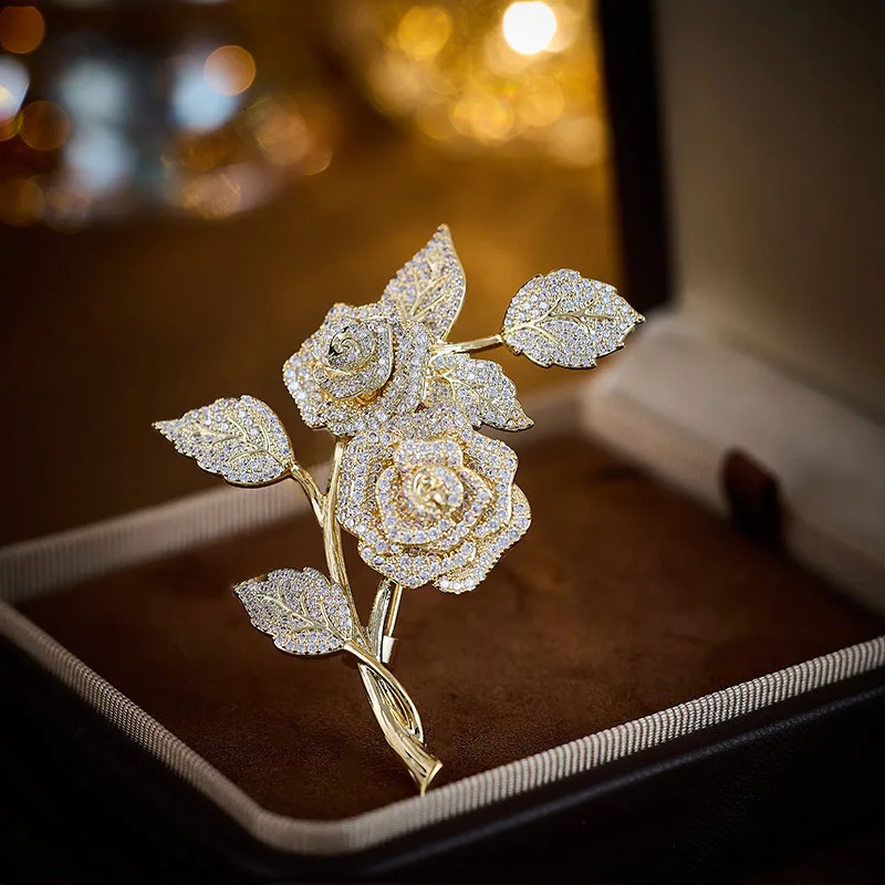 SUYU Womens Light Luxury Design Elegant And Fashionable Micro Inlaid Zircon Rose Brooch Versatile And Niche Design Brooch 260403BJ - view 3