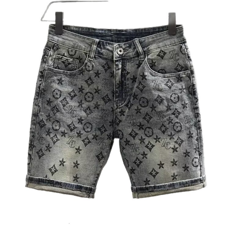 Luxury Brand Designer Clothes Summer High-End European-Style Printed Denim Shorts For Men, Slim-Fit, Korean-Style Trendy Mid-Length Pants