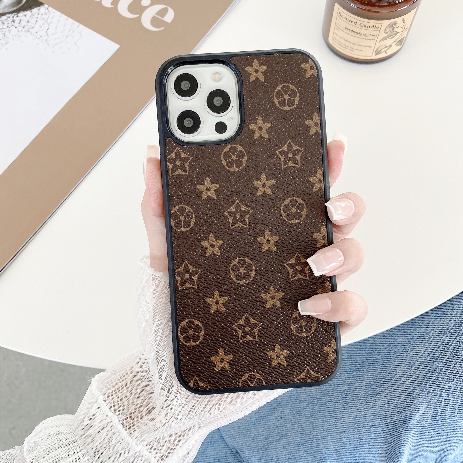 2026 New Designers' Luxury Collection Foreign Trade Suitable Iphone 15 Vintage Leather Pattern Phone Case, Apple 14 Pro Max Full Protection Anti-