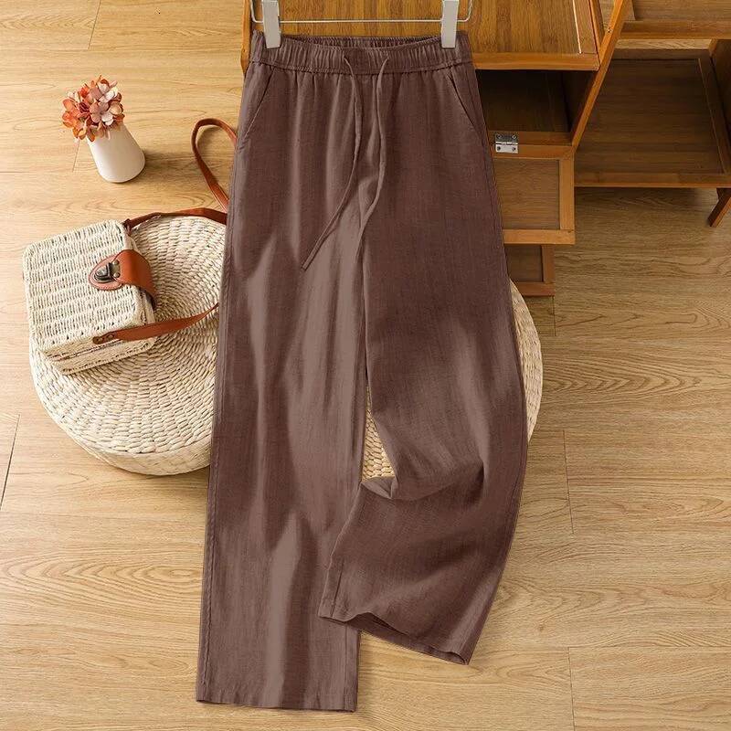 White Linen Wide Leg Pants Women Summer High Waist Relaxed Fit Casual Trousers Loose Floor Length ddmysept