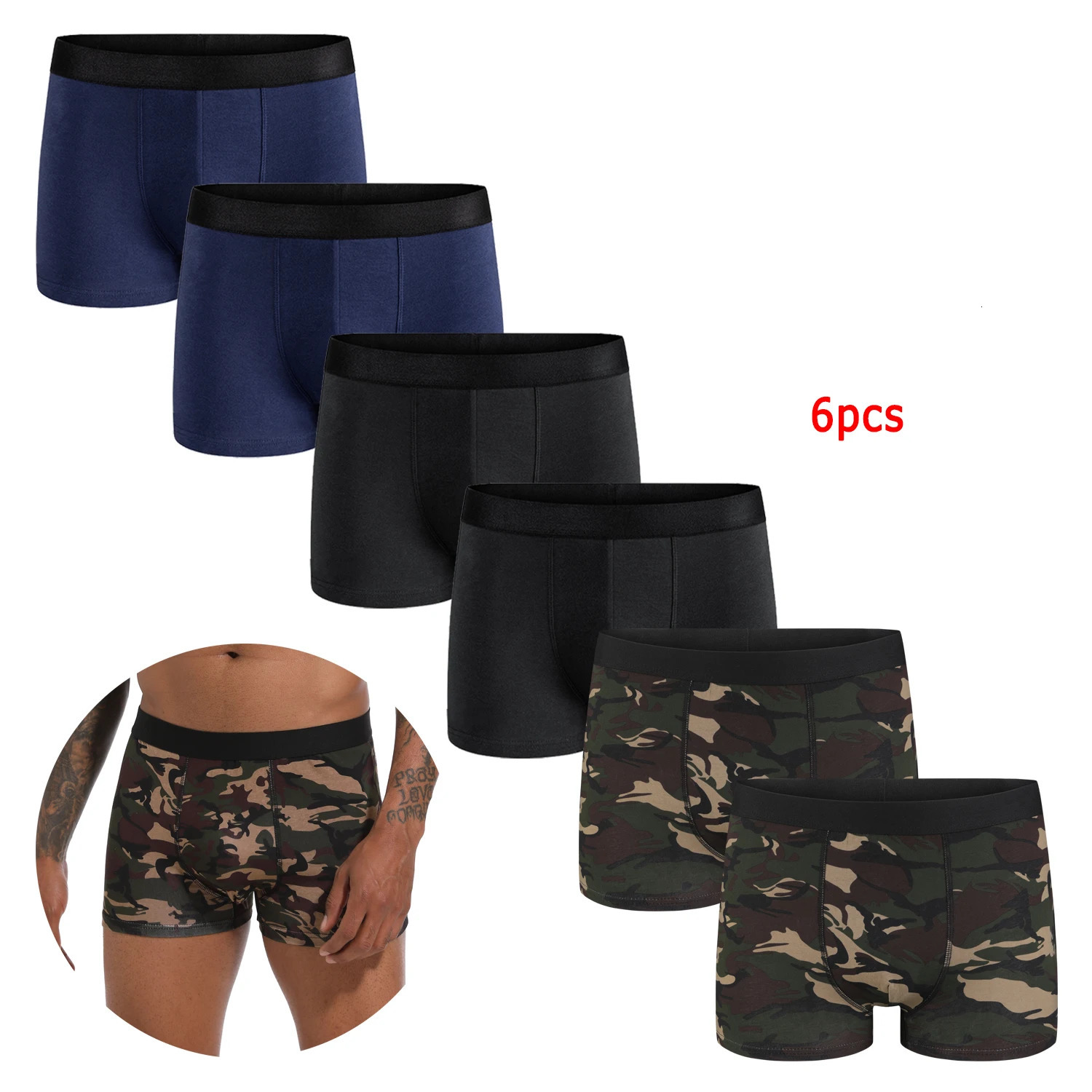 6pcs pack Black Boxer Shorts Men Underwear Soft Breathable Male Underpants for Men Homme Boxershorts Slips Panties 260403