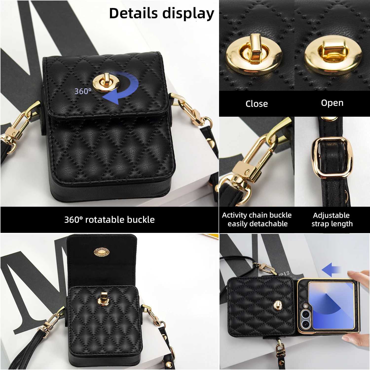 WomenGirls Fashion PU Leather Mini Phone Bag With Adjustable Crossbody Lanyard Strap For Galaxy Z Flip 7/6/5/4/3 Phone Case C260406