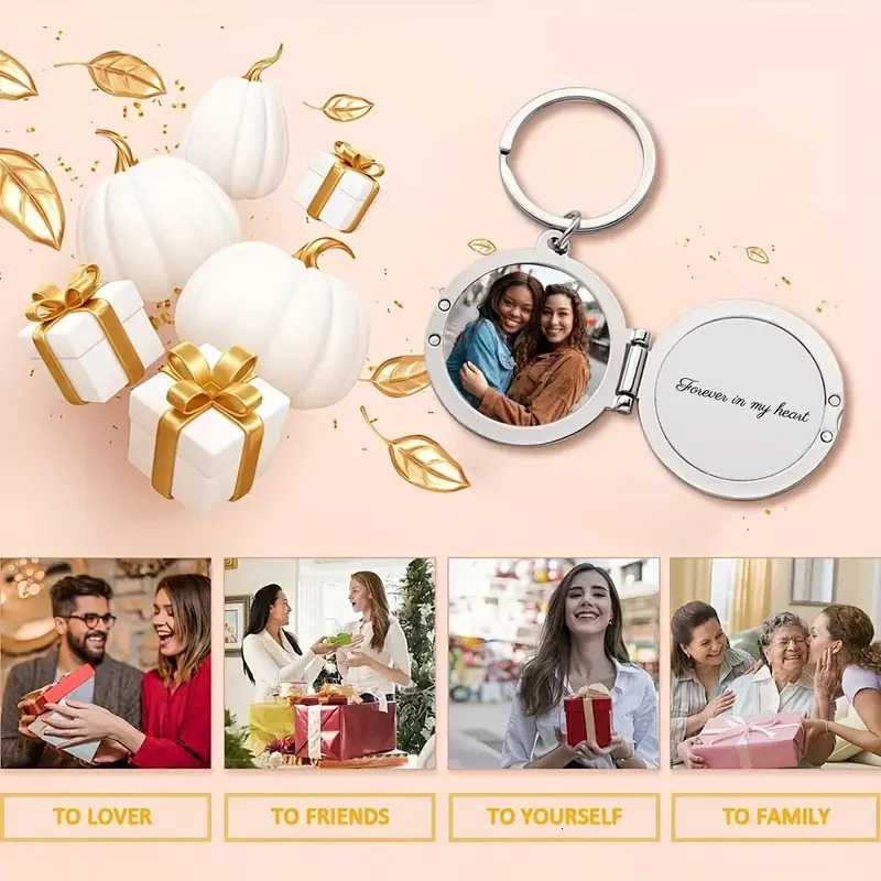 Personalised keychain with double-sided printed patterns and text suitable as a personalised gift for family friends couples 260403BJ - view 4
