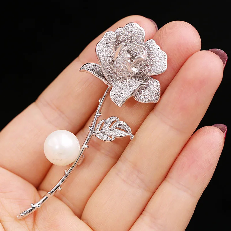 SUYU Womens Luxury Brooch Copper Inlaid Cubic Zirconia Camellia Womens Clothing Brooch Mens And Womens Set Pins 260403BJ - view 4