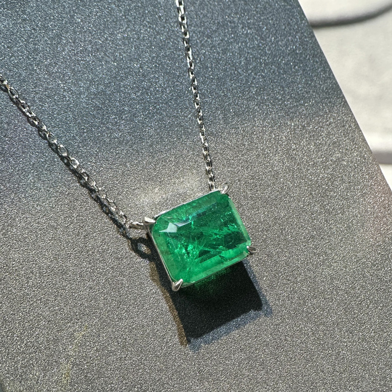 Rulalei Genuine 100% 925 Silver Emerald Cut Green Diamond Paraiba Pendant Necklace 18K Gold Fill Solitaire Necklace for Women Luxury Jewelry Gift