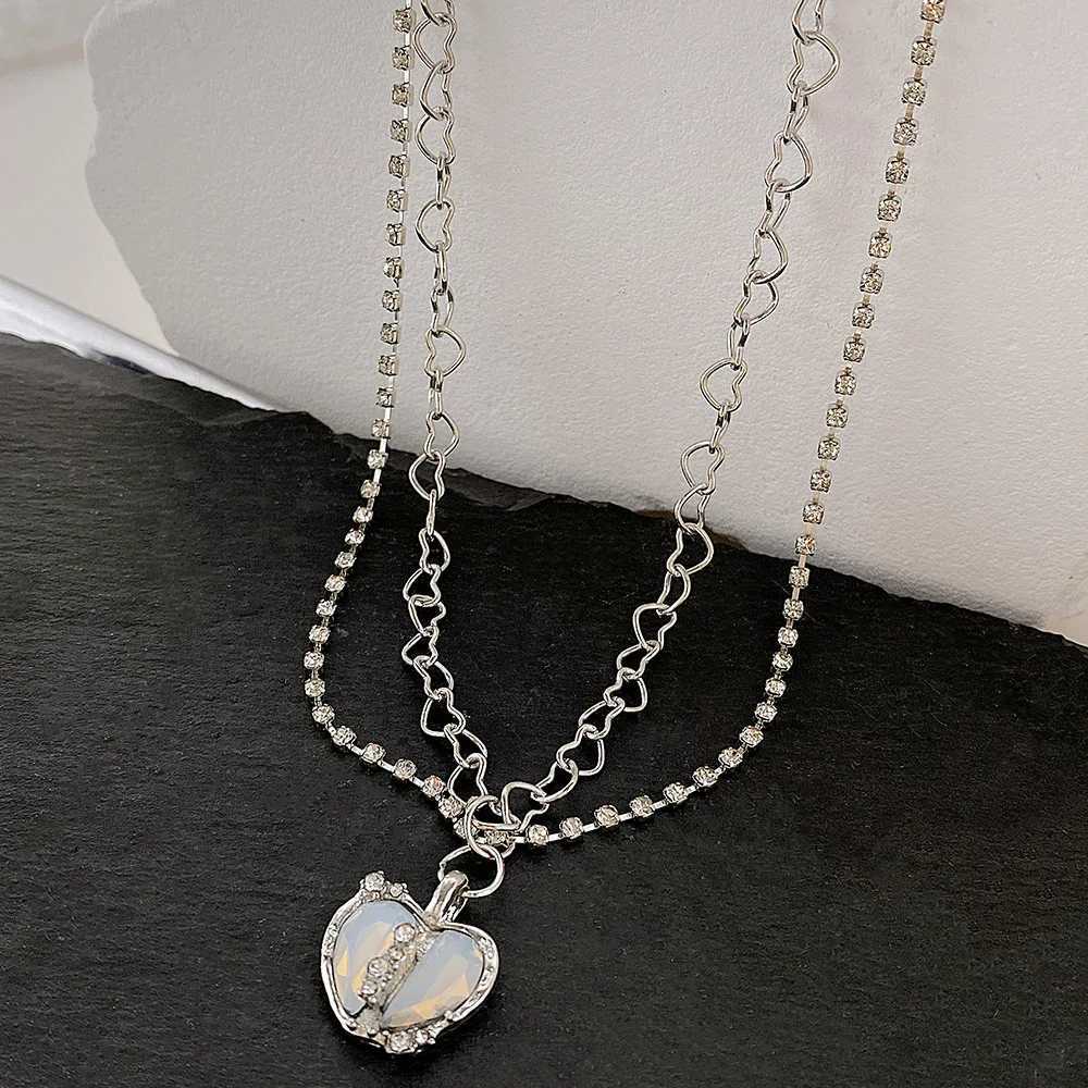 Y2K Accessories Fashion Peach Heart Water Drop Pendant Necklace Pink Crystal Egirl Sweet Cool Clavicle Chain Aesthetic Jewelry H260406