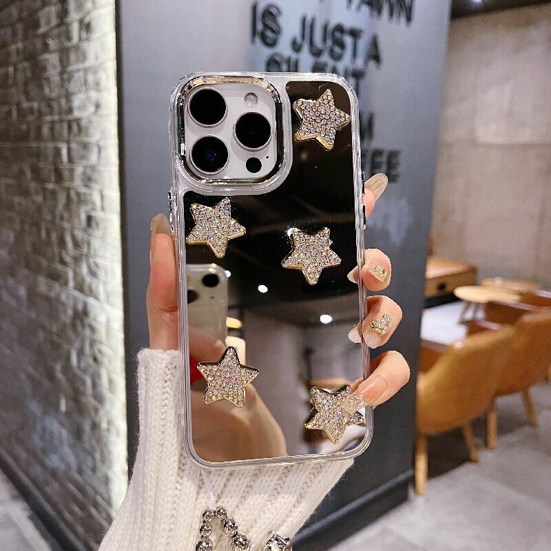 Luxury Designer 3D Bling Star Mirror Phone Case Full Rhinestone Sparkly Protective Cover For Iphone 17 Pro Max 15 14 Fashion Case