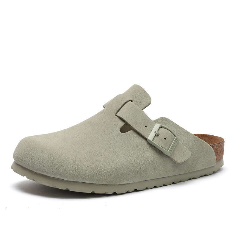 Slippers, cork shoes, flat shoes, cowhide shoes, non slip shoes, summer casual shoes, beach designer shoes shoes breathable and fashionable red gray