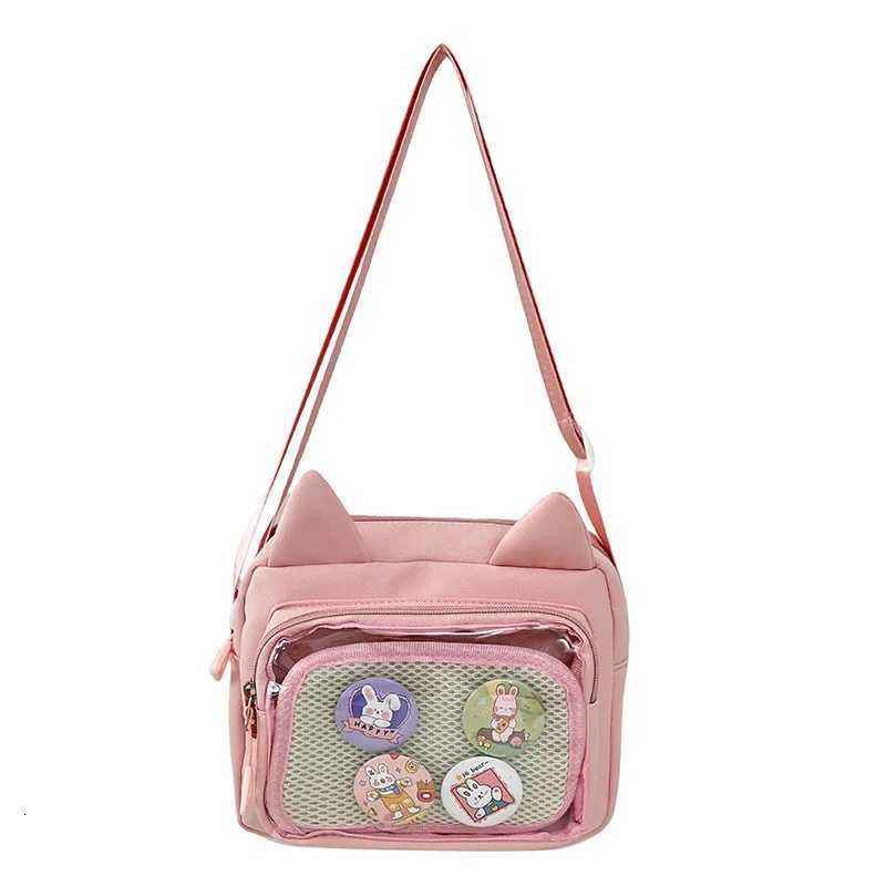 Womens Cute Cat Ear Clear Ita Bag 2026 New Mesh Crossbody Bag with Badge Decor Kawaii Anime Shoulder Bag for Daily Events C260406