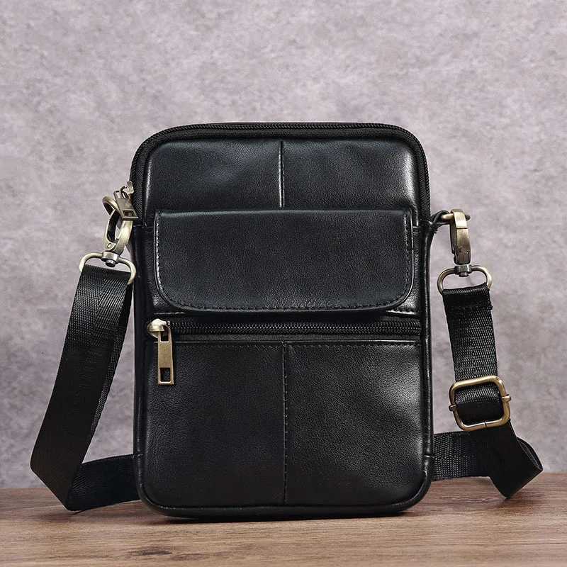 Genuine Leather mens crossbody bag high quality cowhide single-shoulder bag retro casual men small mobile phone message bag C260406