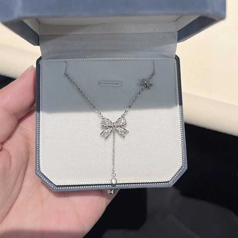 Tassel Zircon Butterfly Knot Pendant Necklace for Women Luxury Elegance Clavicle Chain Gift for Bestie Wholesale Jewelry H260406