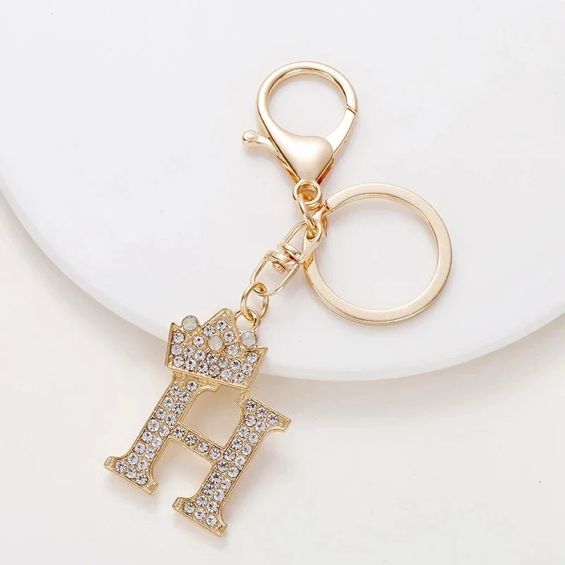 Rhinestone Crown 26 Letters Car Keychain Accessories Creative A-Z Initials Gold Keyring Women Bag Ornaments 260403BJ - view 3