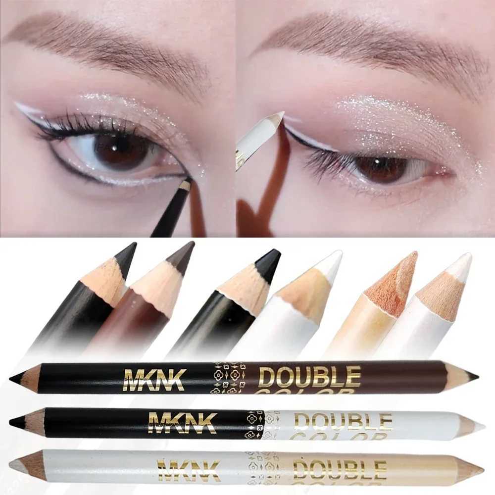 Mulitfuntional Two-Tone Black White Wood Eyeliner Pencil Pearl Highlighter Makeup Pen Brown Eyebrow Draw Lower Eyelash Cosmetics H260406