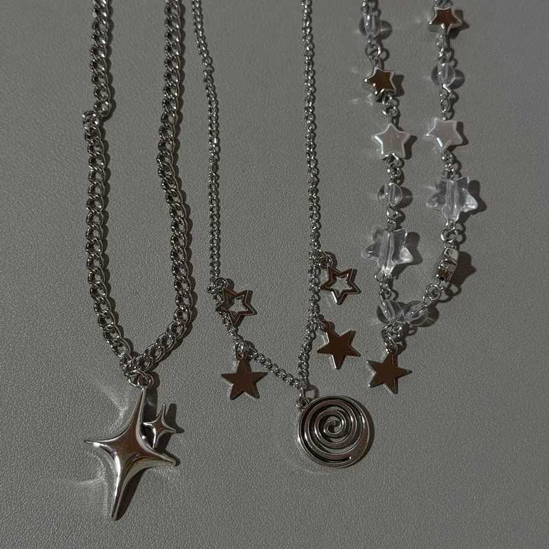 Stainless steel spiral pendant necklace / layered choker / star charm necklace / grunge cyber y2k fairycore subversive archive H260406