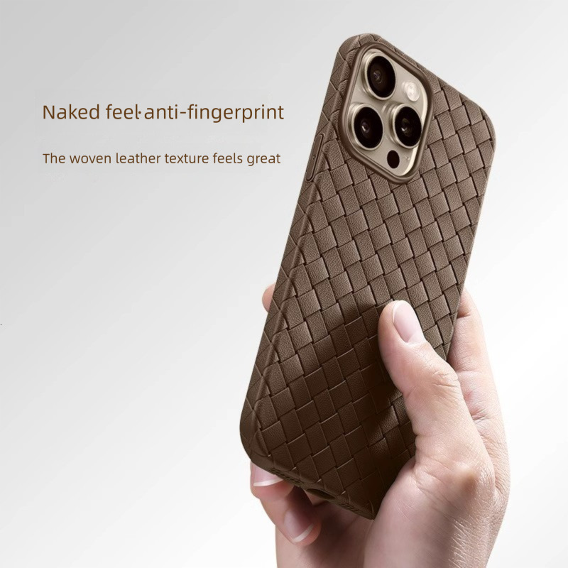 Designer Luxury Woven Braided Phone Case For Iphone 16 15 14 Pro Max, TPU Leather Texture Heat Dissipation Protective Cover