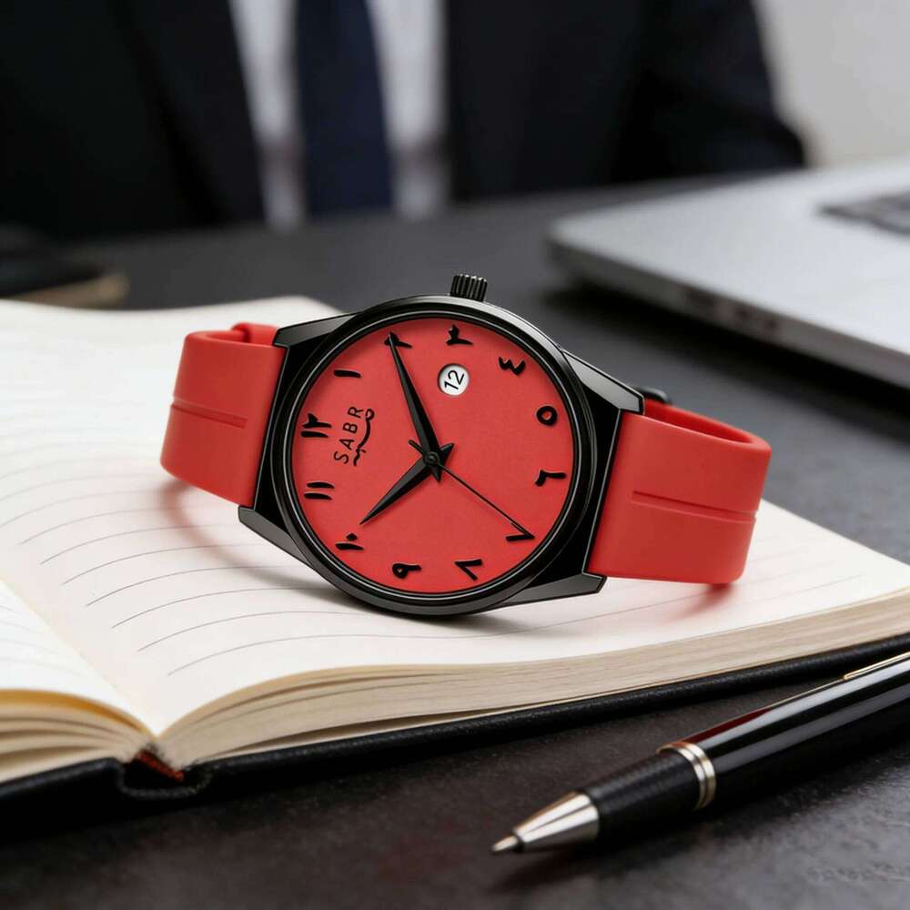 Sabr Unisex Casual Quartz Watch 11422, Square Alloy Case - Orange Silicone Strap, Arabic Numerals Dial, 3ATM Waterproof, Complete Calendar - view 5