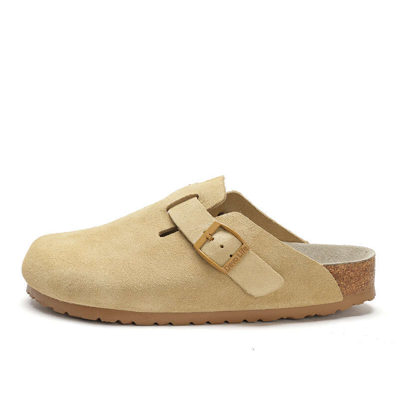 Slippers, cork shoes, flat shoes, cowhide shoes, non slip shoes, summer casual shoes, beach designer shoes shoes breathable and fashionable red gray