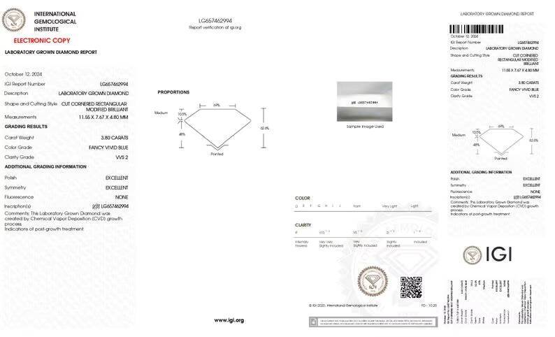 5 Carat VS Clarity Radiant Fancy Vivid Blue Lab Grown Diamond IGI Certified Loose Lab Create Diamond For Jewelry - view 3