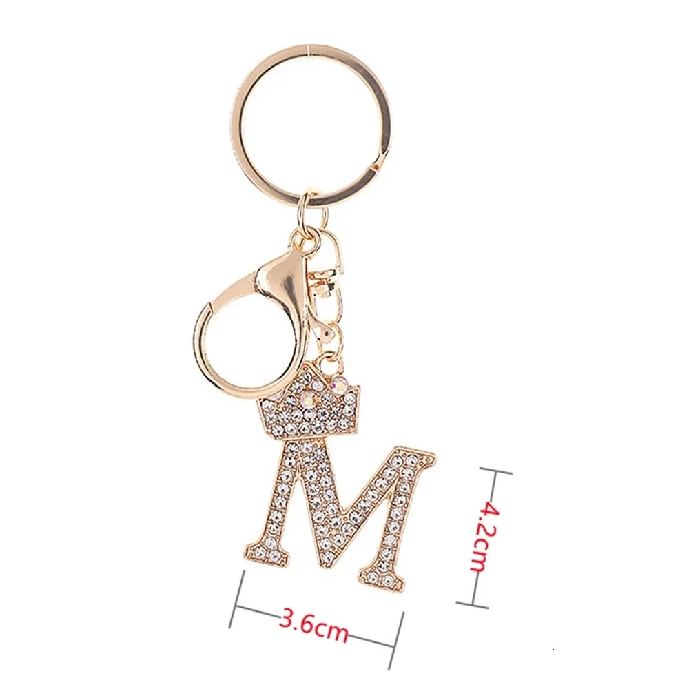 Rhinestone Crown 26 Letters Car Keychain Accessories Creative A-Z Initials Gold Keyring Women Bag Ornaments 260403BJ - view 7