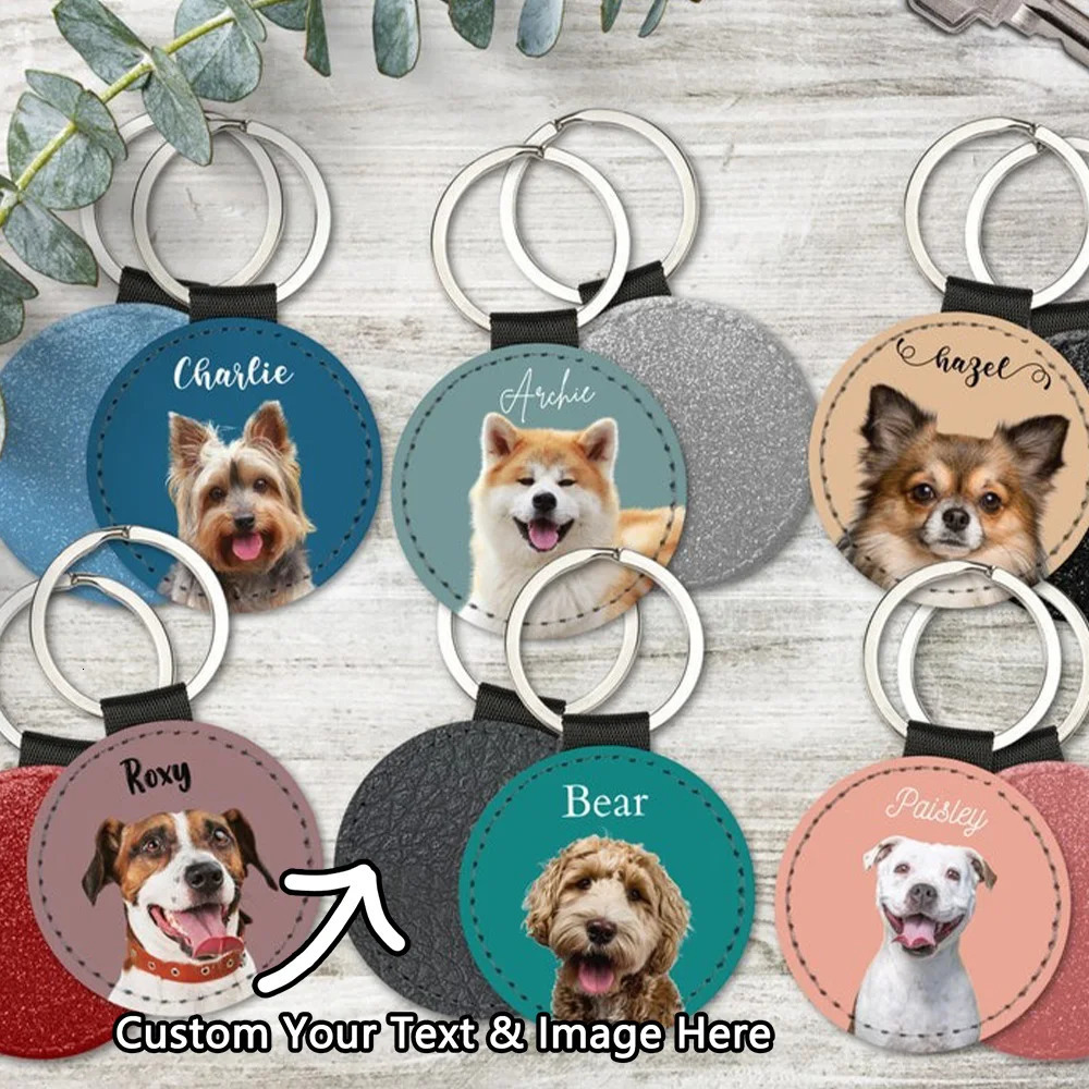 Custom Pet Po Keychain Personalized Dog Cat Portrait Name Leather Picture Keyring Charm Anniversary Memorial Loss Gift Him He 260403BJ - view 5