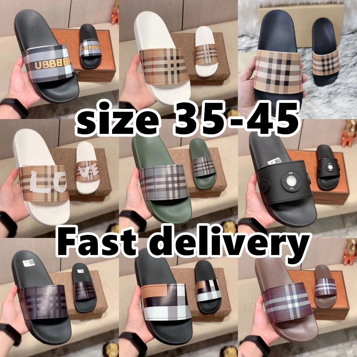 2026 Designer British Plaid Flat womens mens Slippers Summer Non-slip One-word Slides Couple Outdoor Indoor Casual Sandals