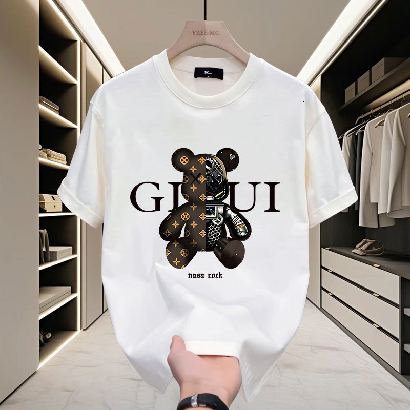 Designer Summer Clothing 2026 New Summer Style High-end Pure Cotton Men's Casual Round-neck Short-sleeved T-shirt With Bear Pattern Luxurious And - view 3