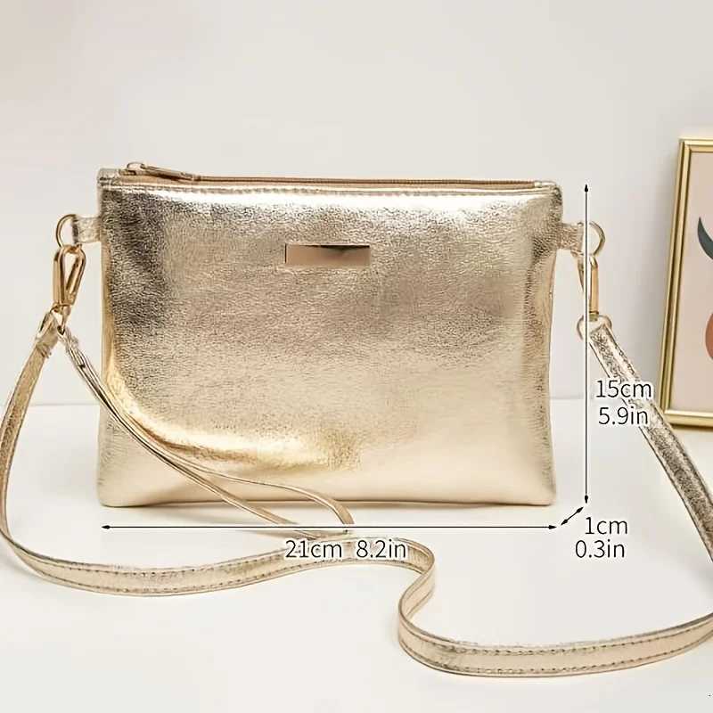 Elegant Gold Shiny Shoulder Bag Adjustable Shoulder Strap Zipper Closure Fashionable Retro Casual Crossbody Bags C260406