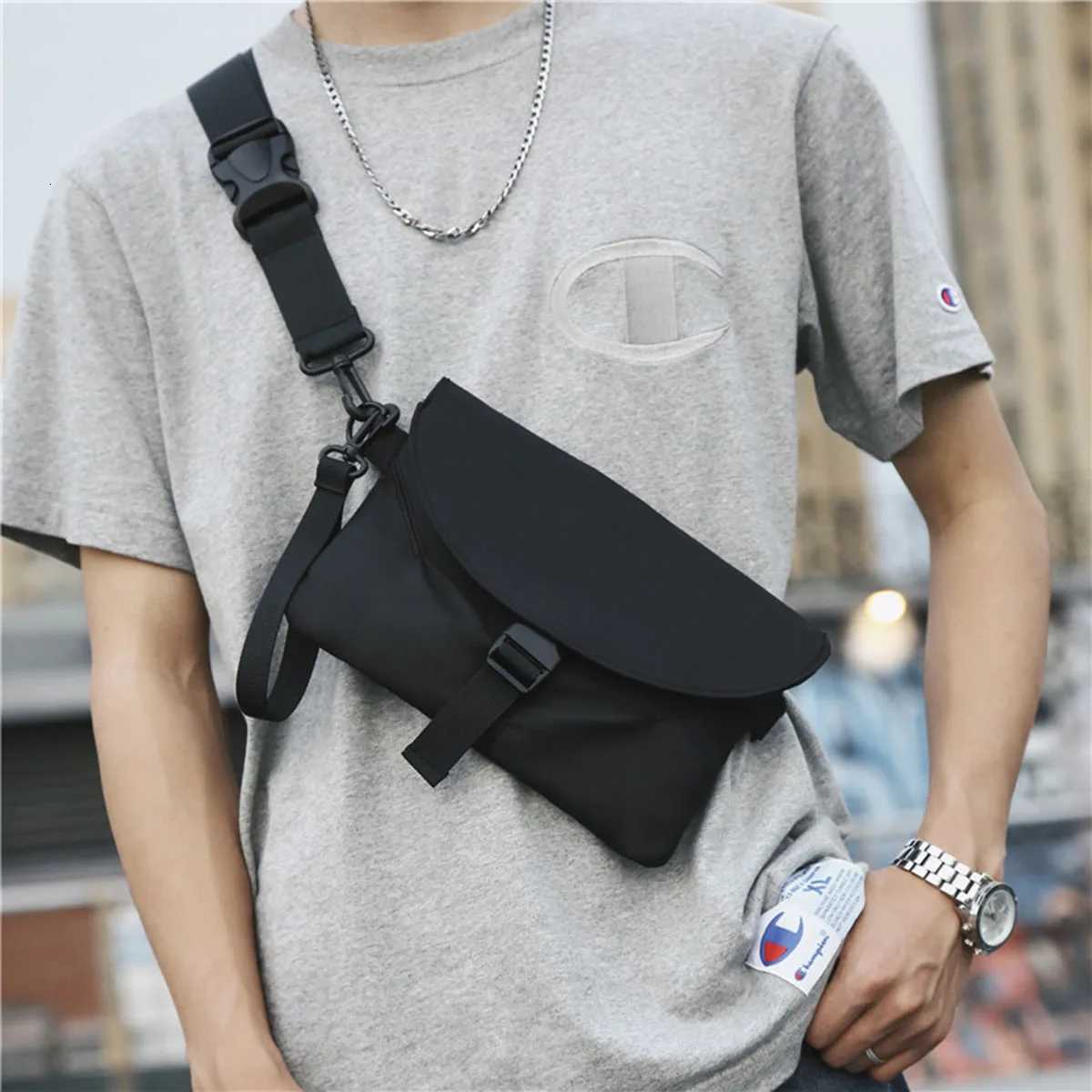 Korean Style Mens Crossbody Bag Street Fashion Chest Bag Womens Single Shoulder Bag Casual Small Bag for Daily Use C260406