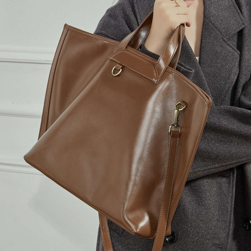 Foreign Trade Top Layer Vegetable Tanned Cross Border Guangzhou Genuine Leather Women S Large Capacity Commuter Handbag Tote Single Shoulder Crossbody