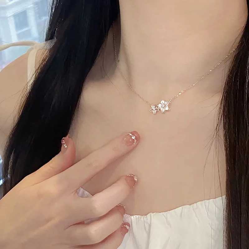 Fashion Flower Choker Necklace Party Jewelry Accessories Gift For Women Girls Elegant Delicate Zircon Cherry Blossom Necklace H260406