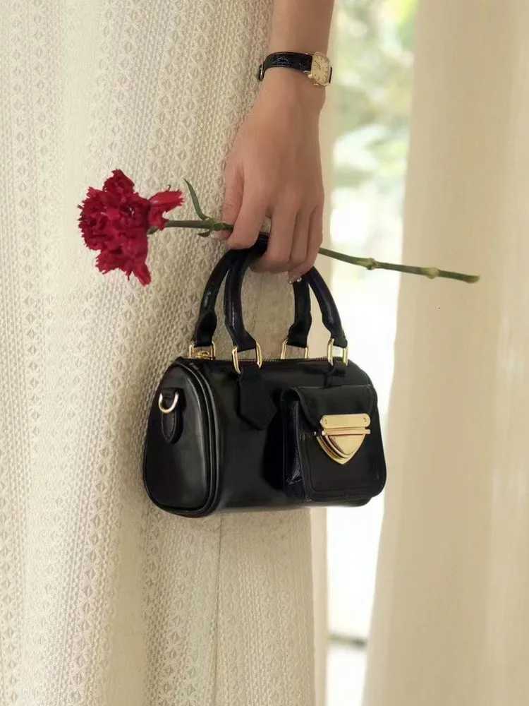 Office Ladies Lady Mini Trendy Split Leather Versatile Messenger Bag Handheld Single Shoulder Strap Crossbody Boston Bag C260406