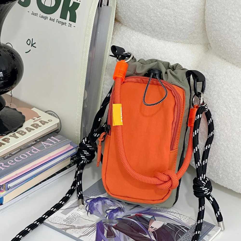 Sports Nylon Shoulder Bag Nylon Rope Coin Pouch Drawstring Crossbody Bag Korean Style Solid Color Mobile Phone Pack Outdoor C260406