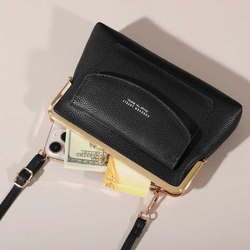 Womens Elegant PU Leather Clutch Wallet Modern Kiss Lock Zipper Design Crossbody Bag With Adjustable Strap C260406