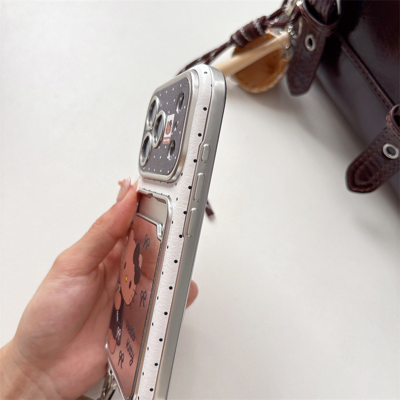 Electroplated Mirror Card Holder Case with Lanyard for iPhone 17 Pro 16 Pro Max 15 14