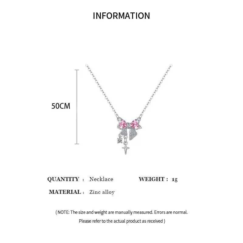 Fashion Fairy Pink Crystal Bow Knot Pendant Necklaces Y2K Girls Sweet Rhinestone Heart Clavicle Chain Women Jewelry Gifts H260406