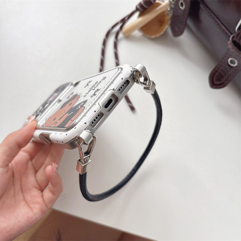 Electroplated Mirror Card Holder Case with Lanyard for iPhone 17 Pro 16 Pro Max 15 14