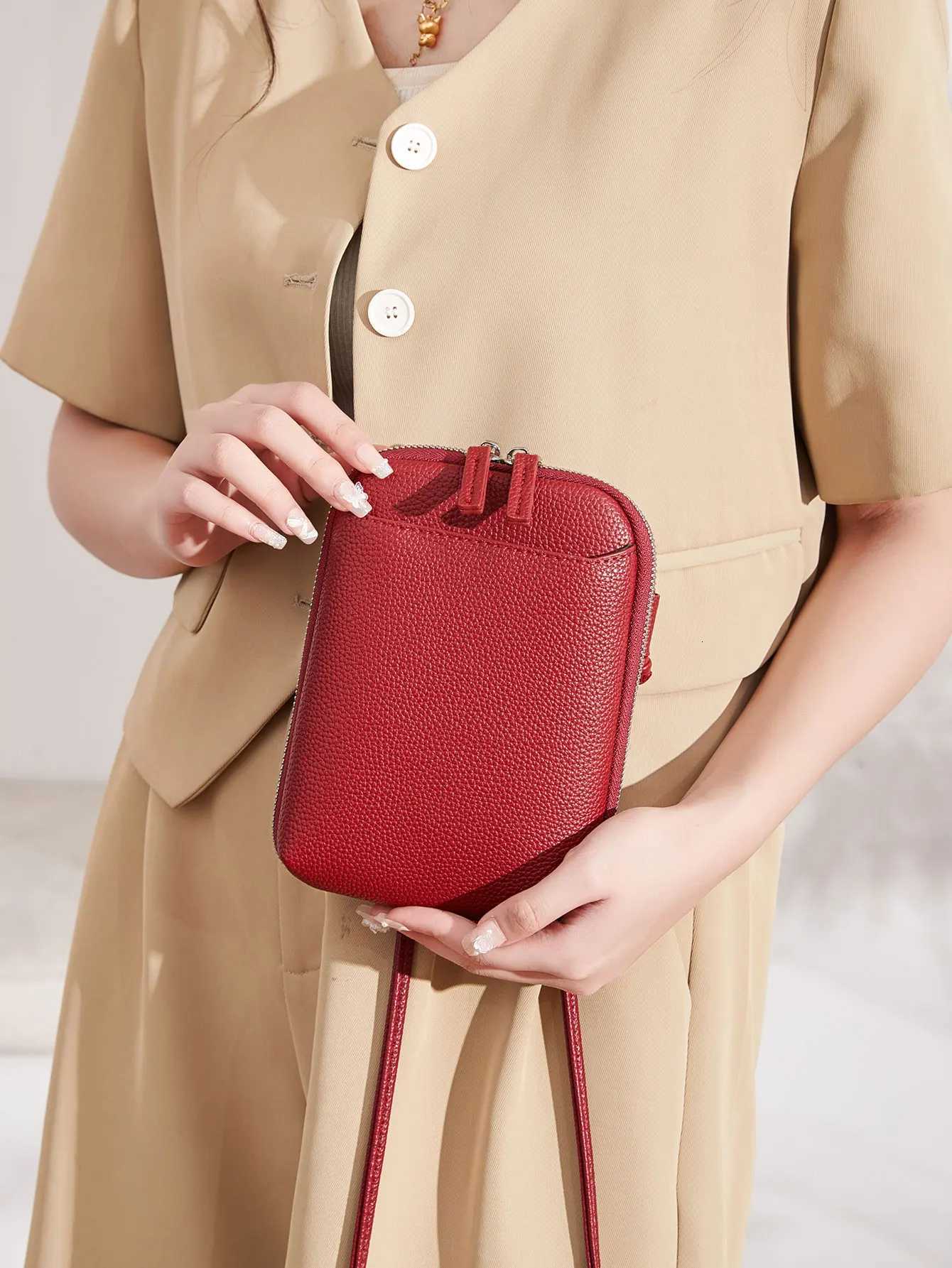 Classic solid color womens crossbody bag high-quality PU leather shoulder bag fashionableluxury large capacity mobile phone bag C260406