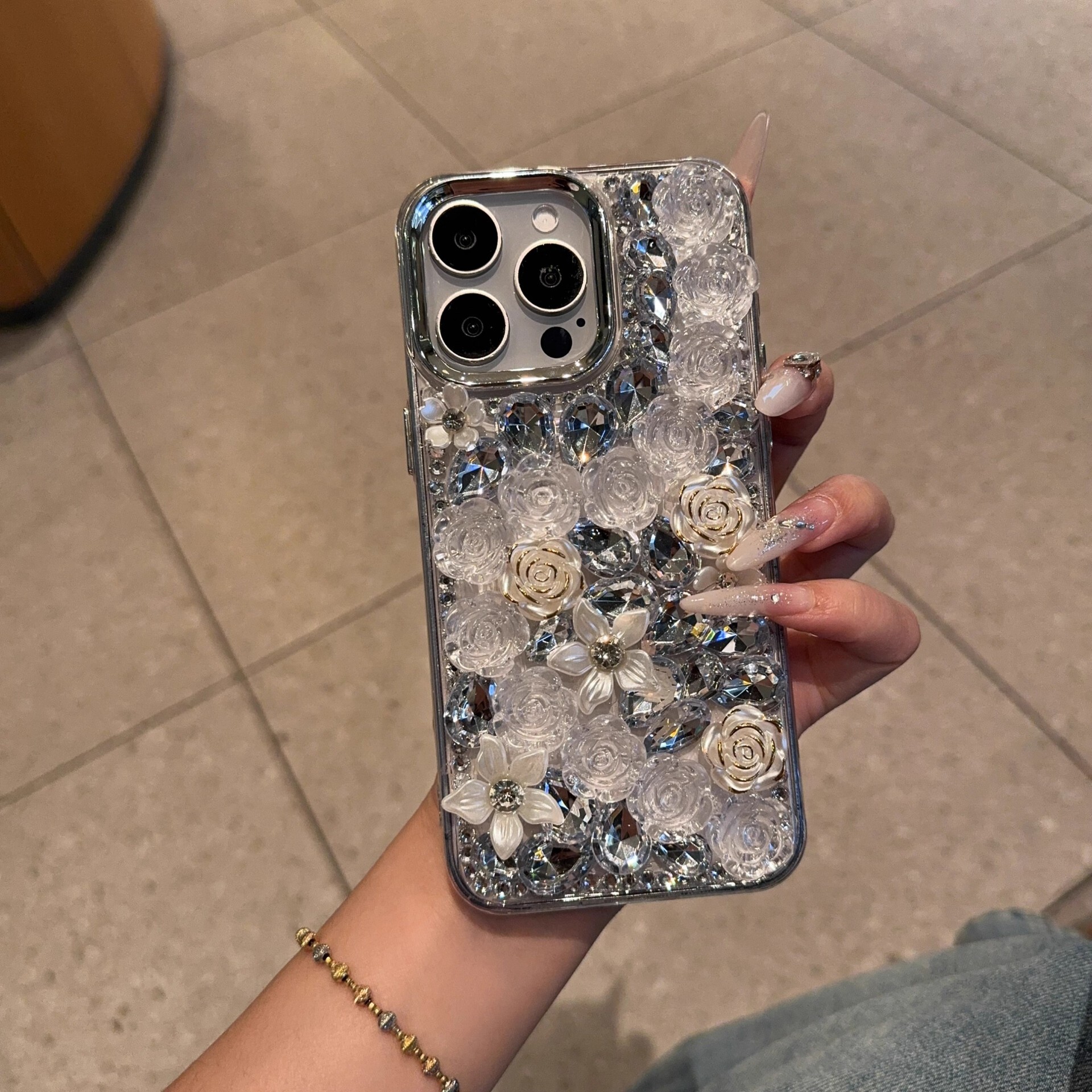Luxury Designer Handmade Bling Rose Flower Phone Case Full Sparkly Crystal Diamond Cover For Iphone 16 Pro Max 15 14 Rhinestone Protective Case For Fa