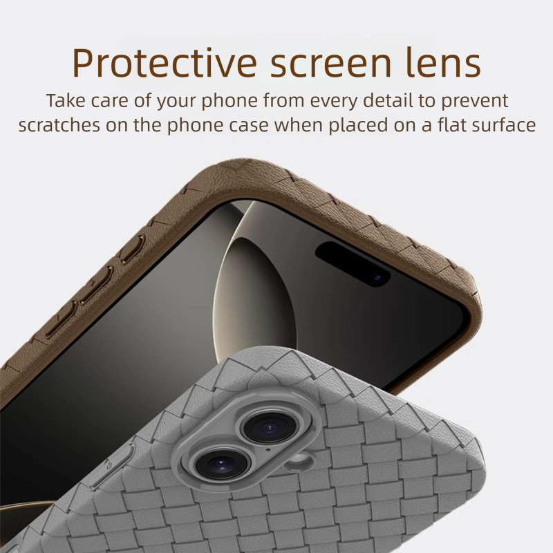 Designer Luxury Woven Braided Phone Case For Iphone 16 15 14 Pro Max, TPU Leather Texture Heat Dissipation Protective Cover