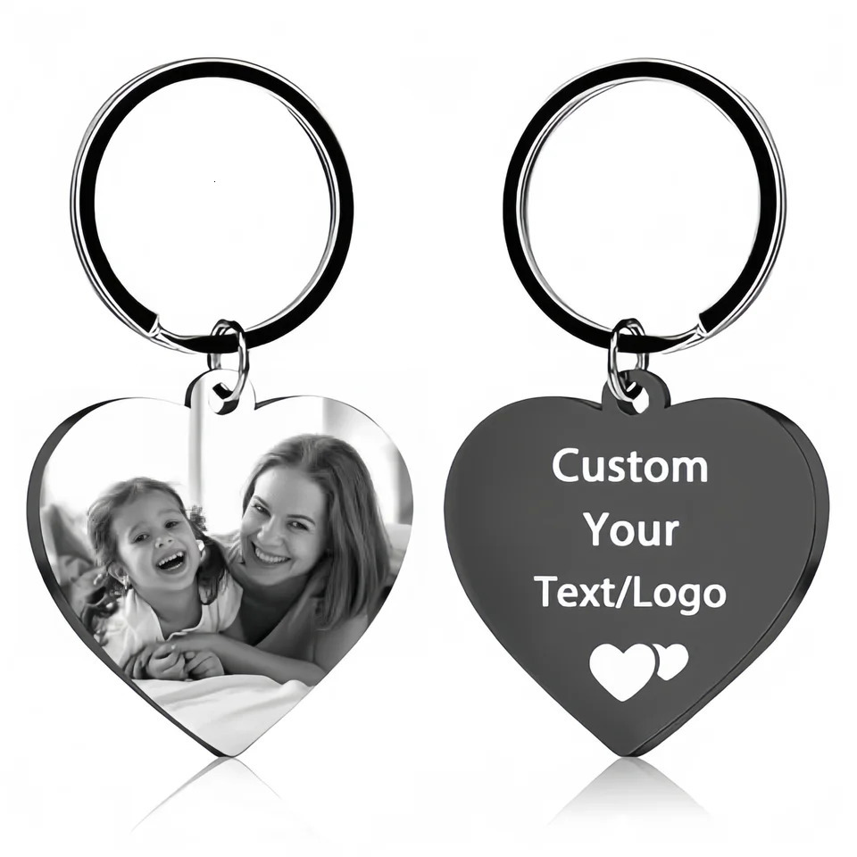 Amaxer Personalised Po Keyring Custom Keychain Engraved Pictures with Text Gift for Men Women Couple Wedding Anniversary 260403BJ