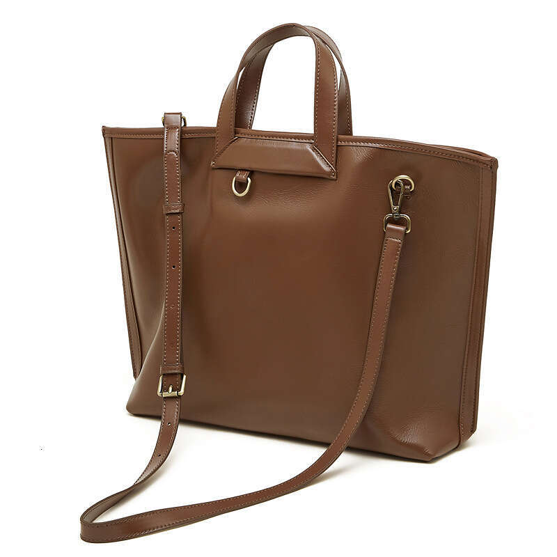 Foreign Trade Top Layer Vegetable Tanned Cross Border Guangzhou Genuine Leather Women S Large Capacity Commuter Handbag Tote Single Shoulder Crossbody