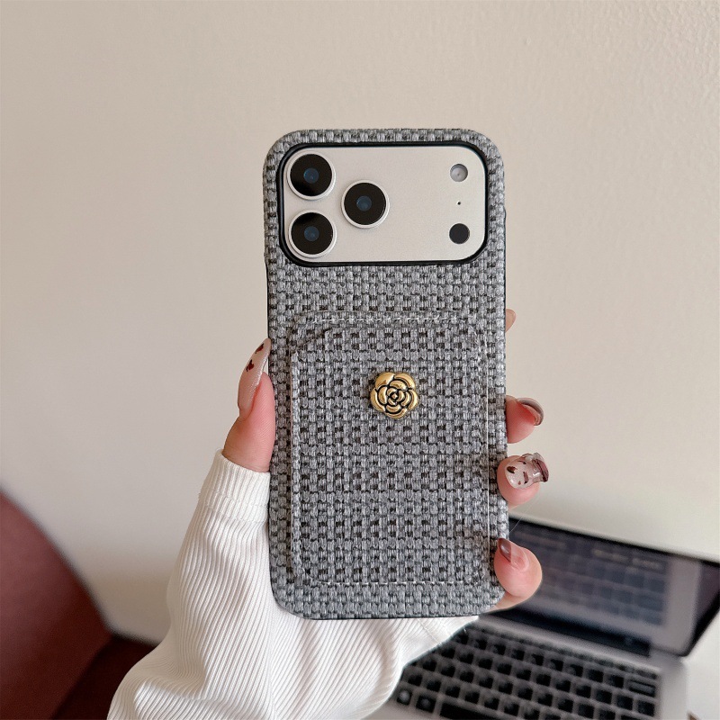 2026 New Designers' Luxury Collection Vintage Camellia Iphone 17 Pro Max Card Holder Case Suitable For 16 Simple 15 Chanel-style 13 Women's 