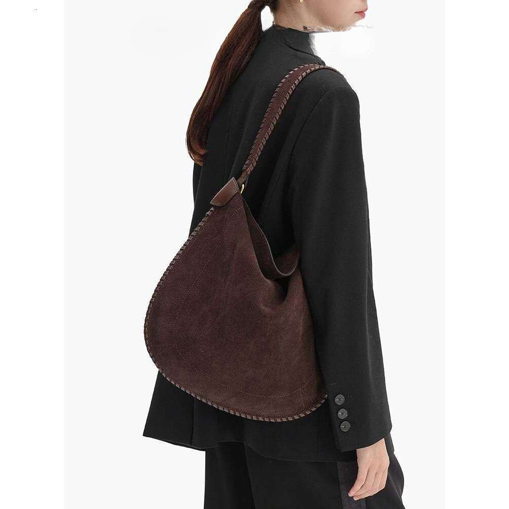 Autumn New Round Frosted Cowhide Lazy Style Tote Bag Women Fashion Hot Selling Commute Large Capacity Shoulder Crossbody Bag All-Match Casual Women Ha