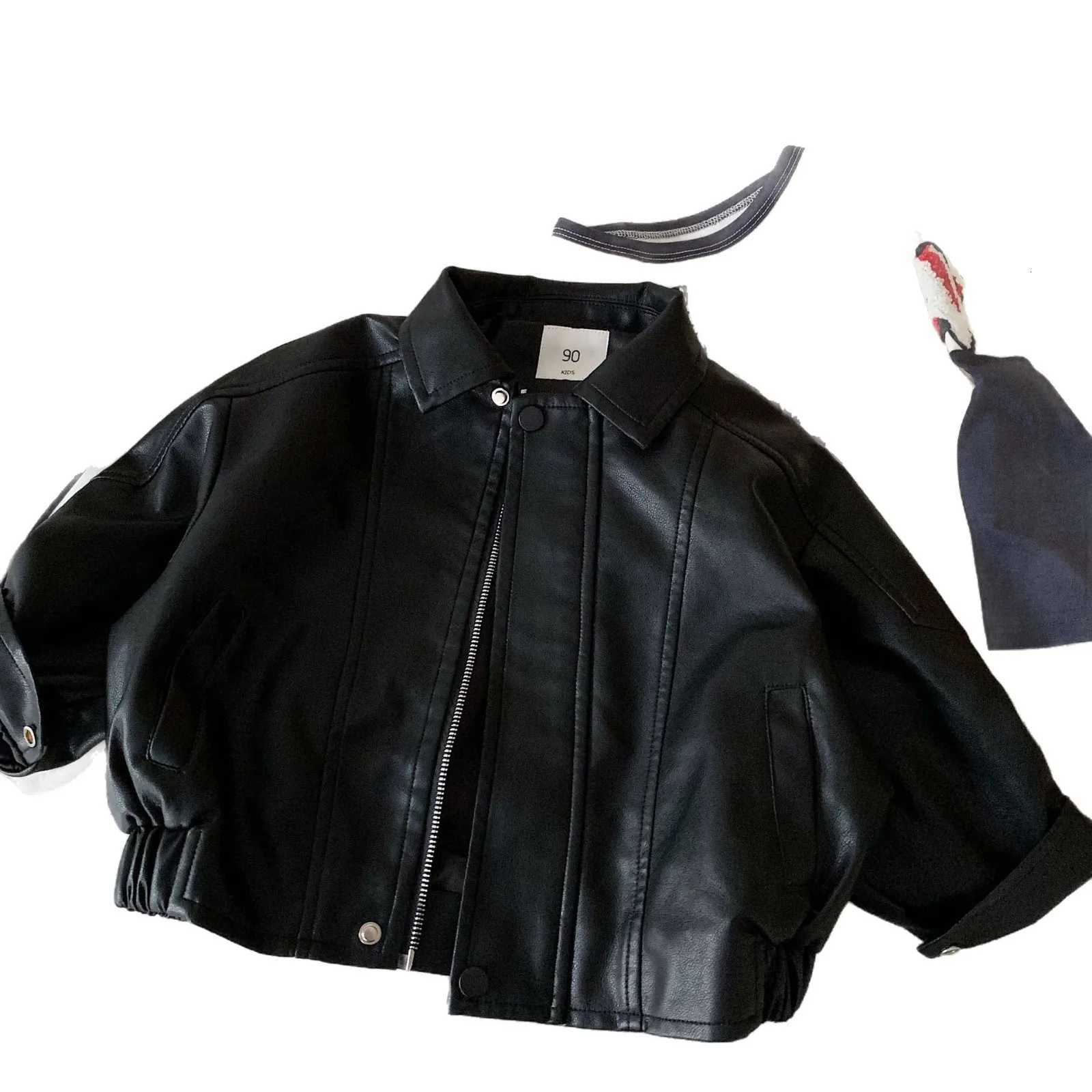 RAISE Spring Children Boys Leather Jackets Cotton Black Turn Down Collar Kids Boys Outerwear Coat Zipper Coat For 2-8Y Baby BoysT260406 - view 6