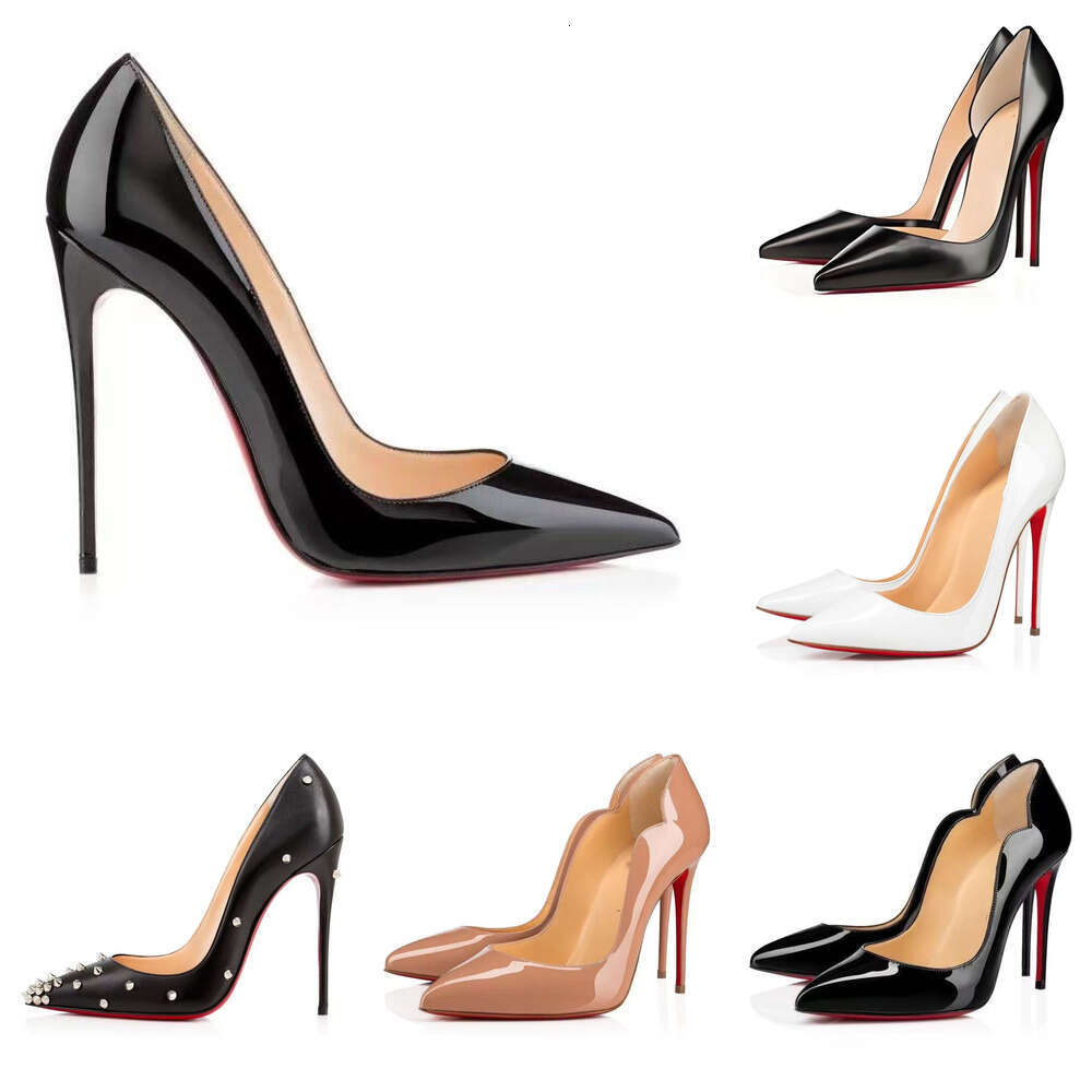 Designer Luxury Women's Black Pointed Toe Stiletto High Heels Premium Sheepskin Patent Leather Pumps Red Sole Sexy Party Shoes Customizable Heel H 6 8 12 CM
