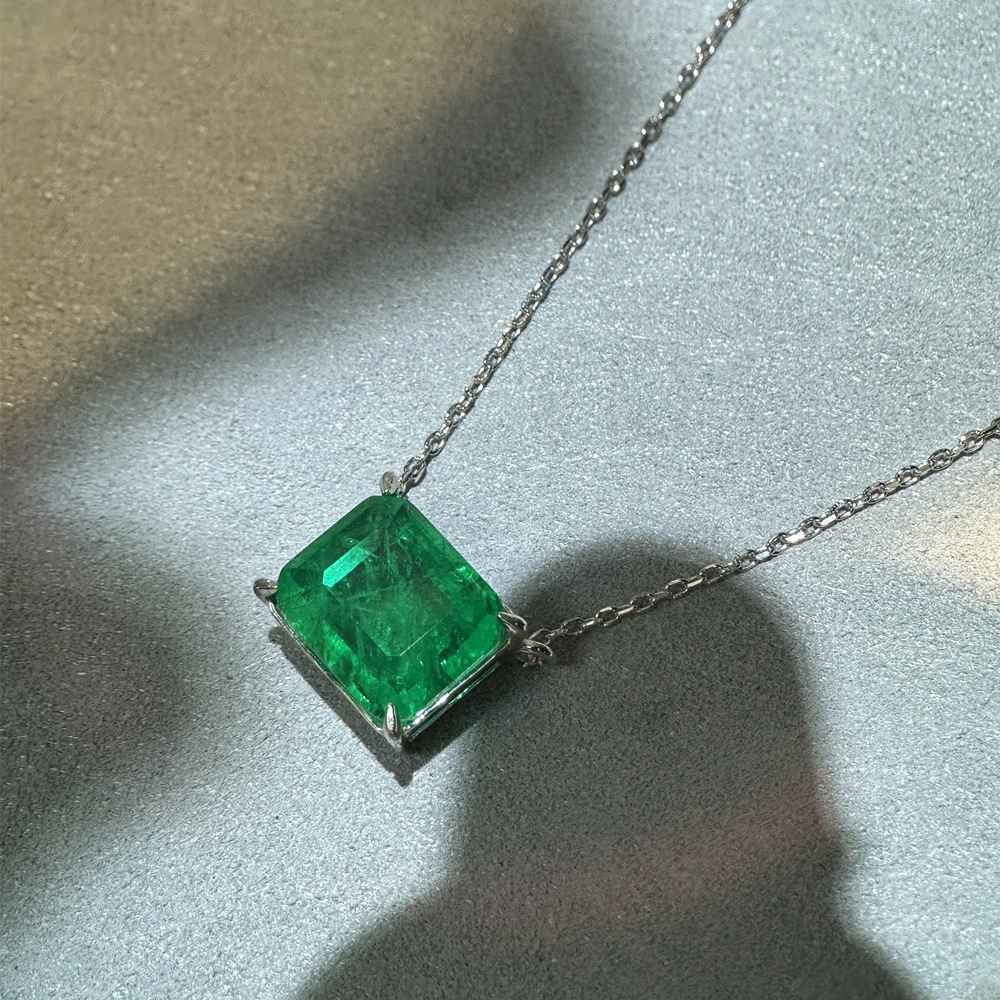 Rulalei Genuine 100% 925 Silver Emerald Cut Green Diamond Paraiba Pendant Necklace 18K Gold Fill Solitaire Necklace for Women Luxury Jewelry Gift