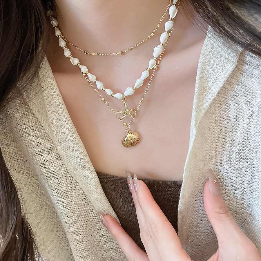 Vacation-style conch starfish shell necklace, light luxury niche high-end clavicle chain, casual and stylish choker for women - view 4